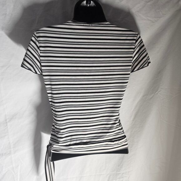 Y2k retro pinstripe gothic v neck side tie top - Picture 2 of 4